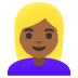 👱🏾‍♀️ woman: medium-dark skin tone, blond hair display on Google